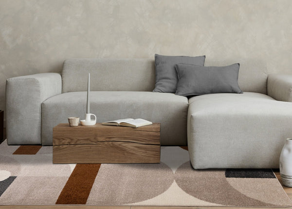 HomeRoots 5' Modern Geometric Area Rug in Cream, Taupe, and Red - Stain Resistant, Durable, and Stylish Decor 8' X 11' 661399