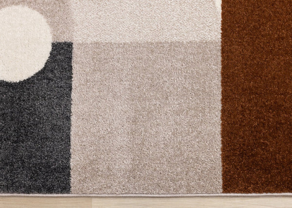 HomeRoots 5' Modern Geometric Area Rug in Cream, Taupe, and Red - Stain Resistant, Durable, and Stylish Decor 8' X 11' 661399