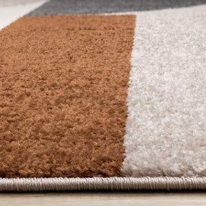 HomeRoots 5' Modern Geometric Area Rug in Cream, Taupe, and Red - Stain Resistant, Durable, and Stylish Decor 8' X 11' 661399