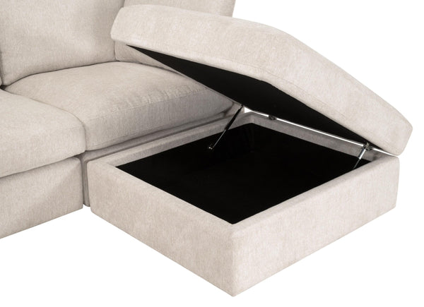 Essentials for Living Daley Modular Storage Ottoman Ivory Performance Fabric Espresso Wood Feet Living Room 6613L-0.LHIVO