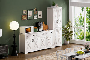 English Elm 66 Inch Entertainment Center with Tempered Glass Open Closed Storage for Living Room White W1162P313309