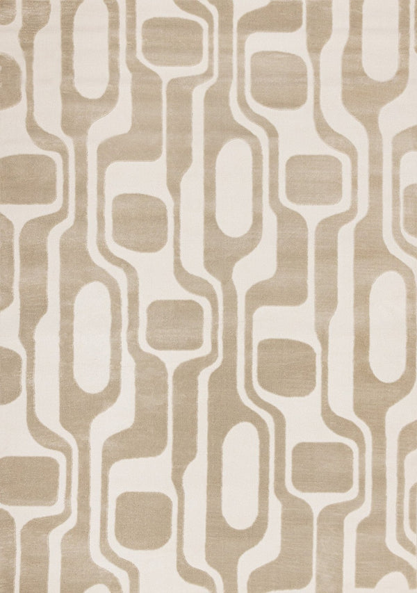 HomeRoots 5' Cream and Beige Geometric Area Rug – Modern Elegance for High-Traffic Family Spaces 5' X 8' 661400
