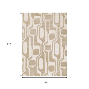 HomeRoots 5' Cream and Beige Geometric Area Rug – Modern Elegance for High-Traffic Family Spaces 5' X 8' 661400