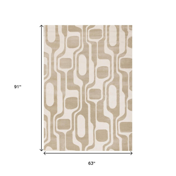 HomeRoots 5' Cream and Beige Geometric Area Rug – Modern Elegance for High-Traffic Family Spaces 5' X 8' 661400