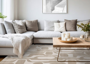 HomeRoots 5' Cream and Beige Geometric Area Rug – Modern Elegance for High-Traffic Family Spaces 5' X 8' 661400