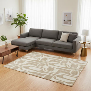 HomeRoots 5' Cream and Beige Geometric Area Rug – Modern Elegance for High-Traffic Family Spaces 8' X 11' 661401