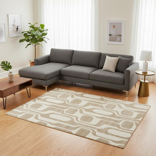 HomeRoots 5' Cream and Beige Geometric Area Rug – Modern Elegance for High-Traffic Family Spaces 8' X 11' 661401