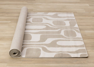 HomeRoots 5' Cream and Beige Geometric Area Rug – Modern Elegance for High-Traffic Family Spaces 8' X 11' 661401
