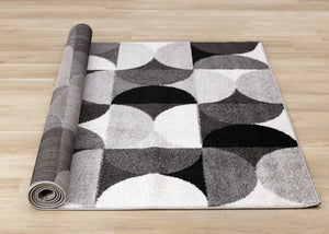HomeRoots 5' Modern Gray Black Ivory Geometric Area Rug - Stylish, Durable & Stain-Resistant for Any Room 5' X 8' 661402