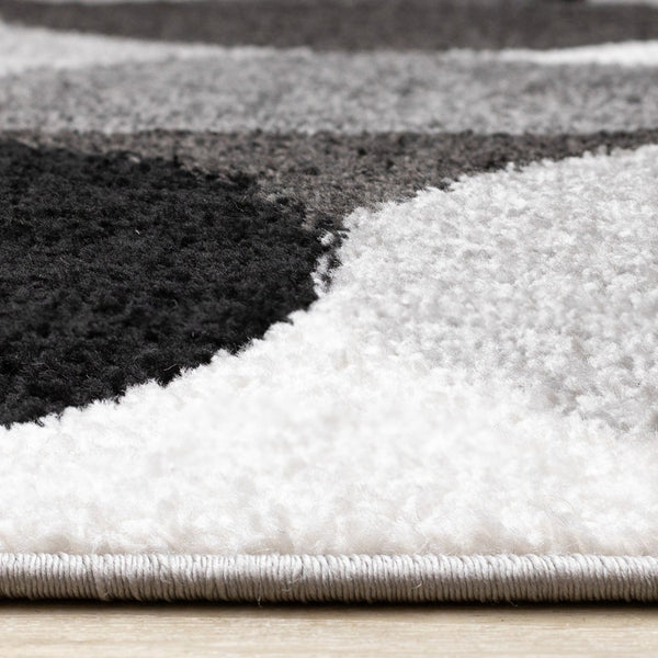 HomeRoots 5' Modern Gray Black Ivory Geometric Area Rug - Stylish, Durable & Stain-Resistant for Any Room 5' X 8' 661402