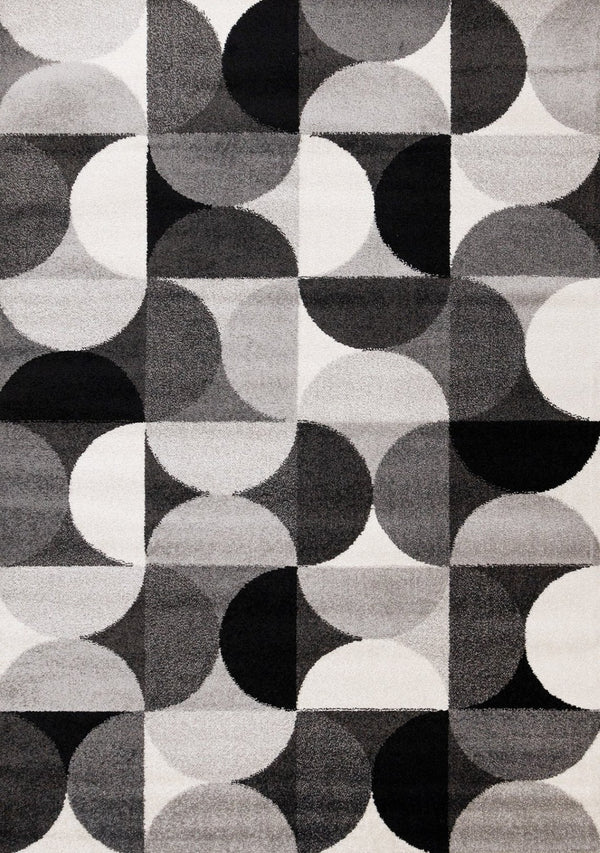 HomeRoots 5' Modern Gray Black Ivory Geometric Area Rug - Stylish, Durable & Stain-Resistant for Any Room 8' X 11' 661403
