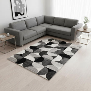HomeRoots 5' Modern Gray Black Ivory Geometric Area Rug - Stylish, Durable & Stain-Resistant for Any Room 8' X 11' 661403