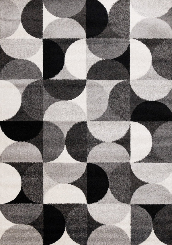 HomeRoots 5' Modern Gray Black Ivory Geometric Area Rug - Stylish, Durable & Stain-Resistant for Any Room 8' X 11' 661403