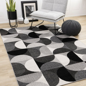 HomeRoots 5' Modern Gray Black Ivory Geometric Area Rug - Stylish, Durable & Stain-Resistant for Any Room 8' X 11' 661403