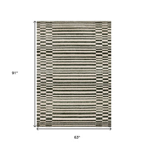 HomeRoots 5' Durable Striped Area Rug in Green, Black & Beige - Modern Style for High-Traffic Spaces 5' X 8' 661404