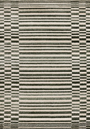 HomeRoots 5' Durable Striped Area Rug in Green, Black & Beige - Modern Style for High-Traffic Spaces 5' X 8' 661404