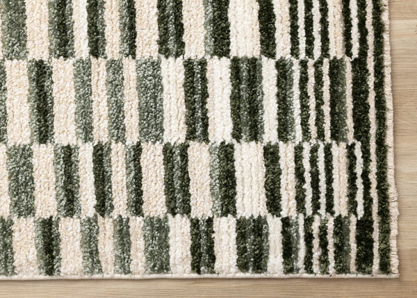 HomeRoots 5' Durable Striped Area Rug in Green, Black & Beige - Modern Style for High-Traffic Spaces 5' X 8' 661404