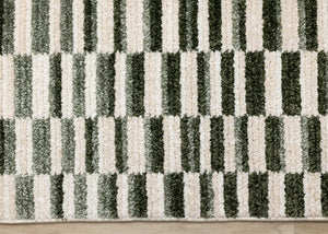 HomeRoots 5' Durable Striped Area Rug in Green, Black & Beige - Modern Style for High-Traffic Spaces 5' X 8' 661404
