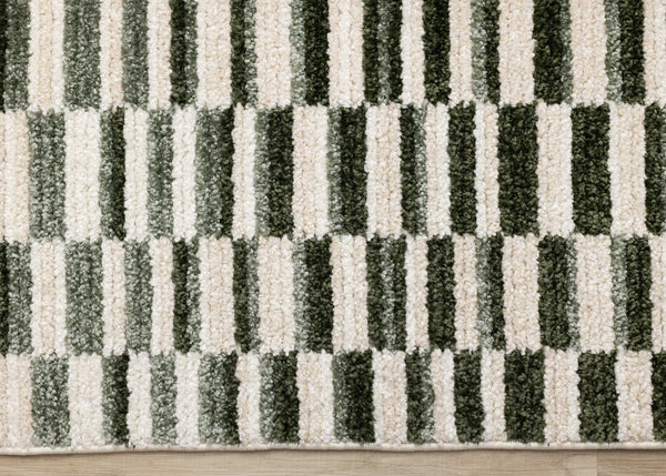 HomeRoots 5' Durable Striped Area Rug in Green, Black & Beige - Modern Style for High-Traffic Spaces 5' X 8' 661404