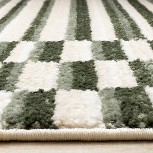 HomeRoots 5' Durable Striped Area Rug in Green, Black & Beige - Modern Style for High-Traffic Spaces 5' X 8' 661404