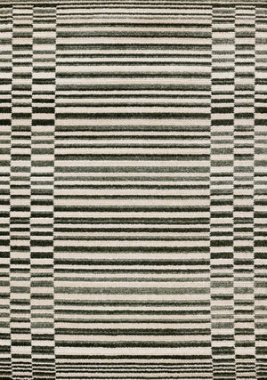 HomeRoots 5' Durable Striped Area Rug in Green, Black & Beige - Modern Style for High-Traffic Spaces 8' X 11' 661405