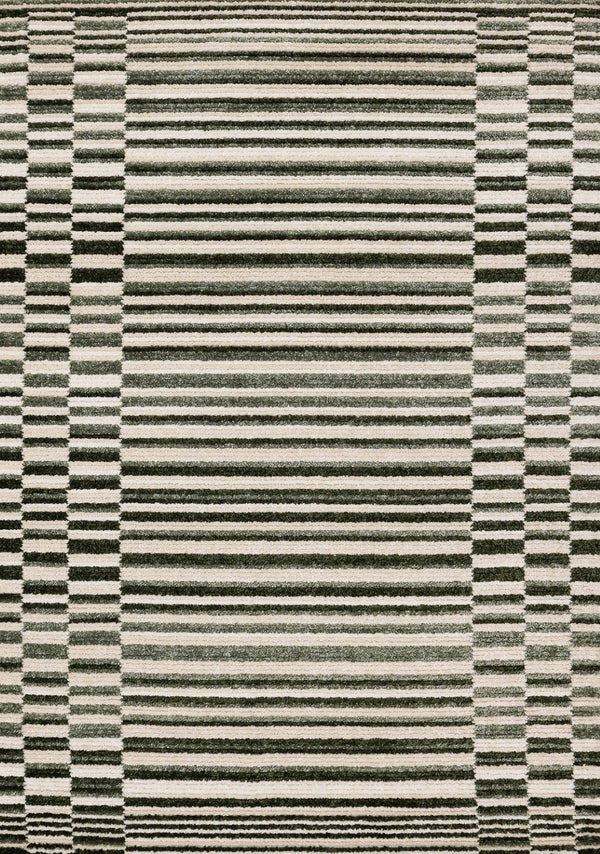 HomeRoots 5' Durable Striped Area Rug in Green, Black & Beige - Modern Style for High-Traffic Spaces 8' X 11' 661405