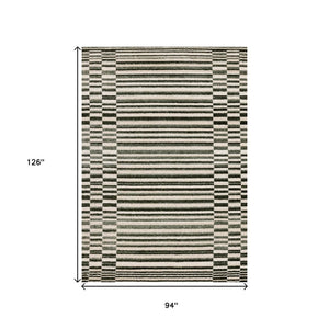 HomeRoots 5' Durable Striped Area Rug in Green, Black & Beige - Modern Style for High-Traffic Spaces 8' X 11' 661405