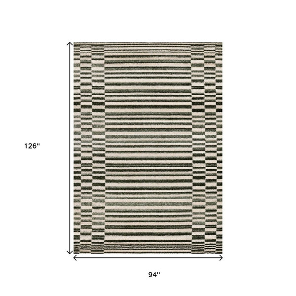 HomeRoots 5' Durable Striped Area Rug in Green, Black & Beige - Modern Style for High-Traffic Spaces 8' X 11' 661405