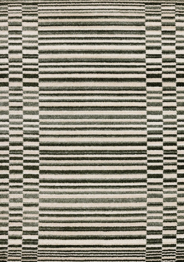 HomeRoots 5' Durable Striped Area Rug in Green, Black & Beige - Modern Style for High-Traffic Spaces 8' X 11' 661405