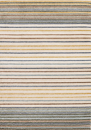 HomeRoots 5' Striped Area Rug in Cream, Blue, and Red – Durable, Stain-Resistant Design for Modern Interiors 8' X 11' 661407