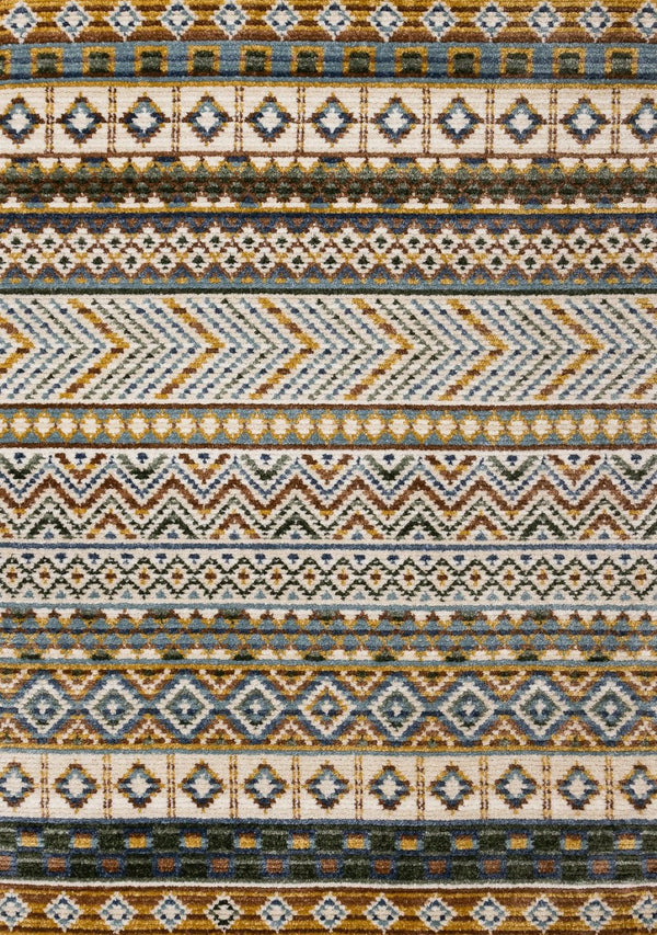 HomeRoots 5' Cream Blue and Brown Tribal Area Rug - Durable, Stylish, Stain-Resistant Design for Modern Spaces 5' X 8' 661408