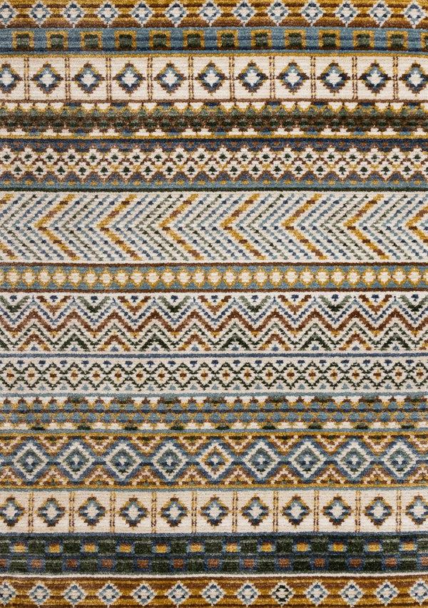 HomeRoots 5' Cream Blue and Brown Tribal Area Rug - Durable, Stylish, Stain-Resistant Design for Modern Spaces 5' X 8' 661408