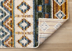 HomeRoots 5' Cream Blue and Brown Tribal Area Rug - Durable, Stylish, Stain-Resistant Design for Modern Spaces 5' X 8' 661408