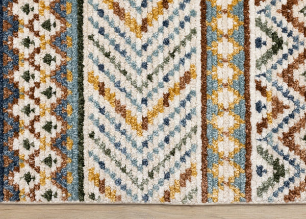 HomeRoots 5' Cream Blue and Brown Tribal Area Rug - Durable, Stylish, Stain-Resistant Design for Modern Spaces 5' X 8' 661408