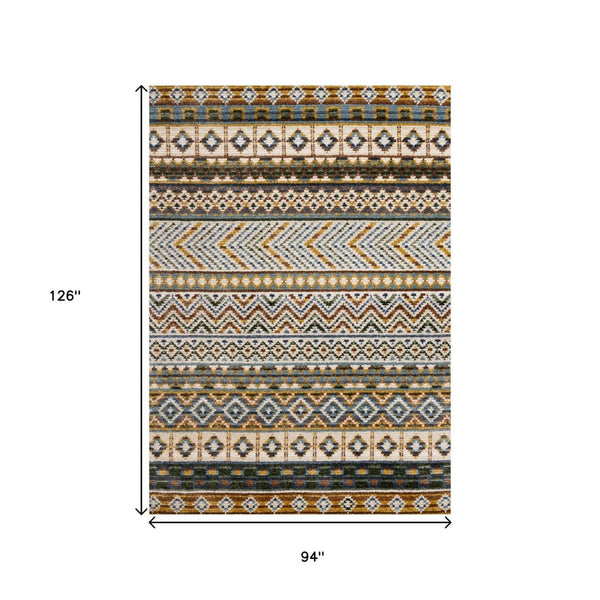 HomeRoots 5' Cream Blue and Brown Tribal Area Rug - Durable, Stylish, Stain-Resistant Design for Modern Spaces 8' X 11' 661409