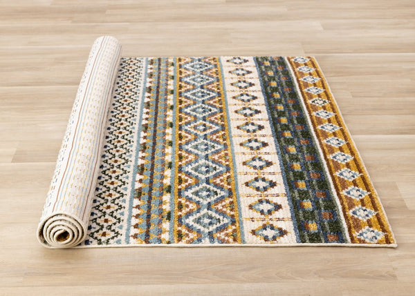 HomeRoots 5' Cream Blue and Brown Tribal Area Rug - Durable, Stylish, Stain-Resistant Design for Modern Spaces 8' X 11' 661409