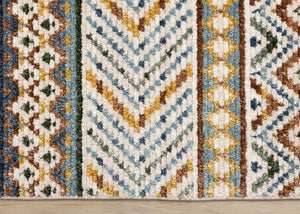 HomeRoots 5' Cream Blue and Brown Tribal Area Rug - Durable, Stylish, Stain-Resistant Design for Modern Spaces 8' X 11' 661409