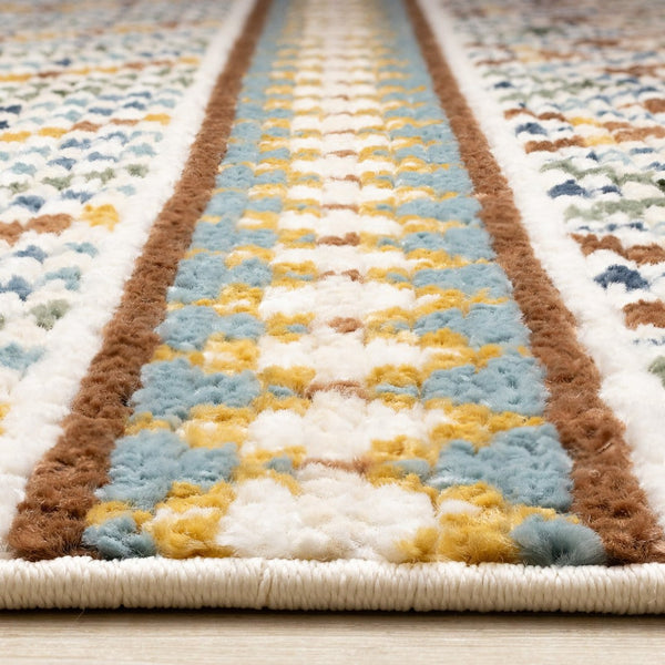 HomeRoots 5' Cream Blue and Brown Tribal Area Rug - Durable, Stylish, Stain-Resistant Design for Modern Spaces 8' X 11' 661409