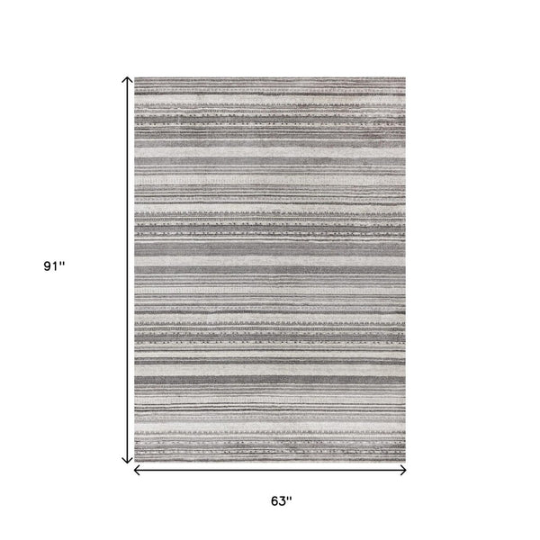 HomeRoots 5' Gray and White Striped Area Rug - Modern, Soft and Stain-Resistant for Living Rooms and More 5' X 8' 661410