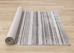 HomeRoots 5' Gray and White Striped Area Rug - Modern, Soft and Stain-Resistant for Living Rooms and More 5' X 8' 661410