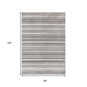HomeRoots 5' Gray and White Striped Area Rug - Modern, Soft and Stain-Resistant for Living Rooms and More 8' X 11' 661411