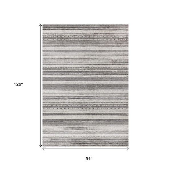 HomeRoots 5' Gray and White Striped Area Rug - Modern, Soft and Stain-Resistant for Living Rooms and More 8' X 11' 661411