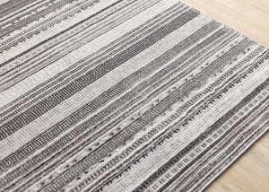 HomeRoots 5' Gray and White Striped Area Rug - Modern, Soft and Stain-Resistant for Living Rooms and More 8' X 11' 661411