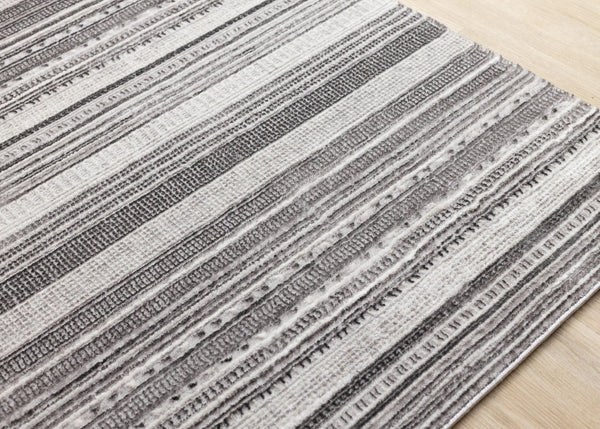 HomeRoots 5' Gray and White Striped Area Rug - Modern, Soft and Stain-Resistant for Living Rooms and More 8' X 11' 661411