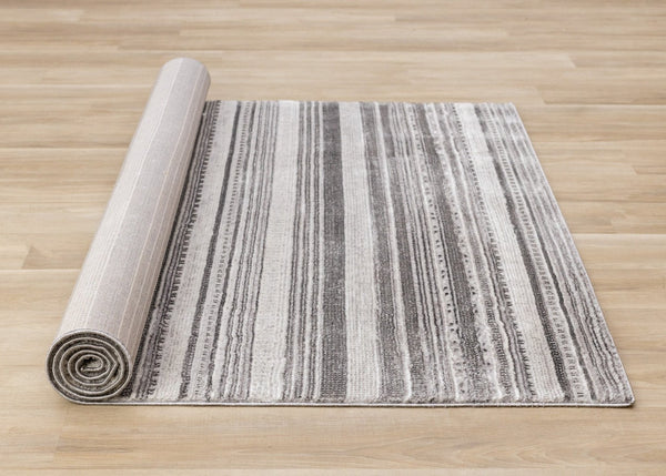 HomeRoots 5' Gray and White Striped Area Rug - Modern, Soft and Stain-Resistant for Living Rooms and More 8' X 11' 661411