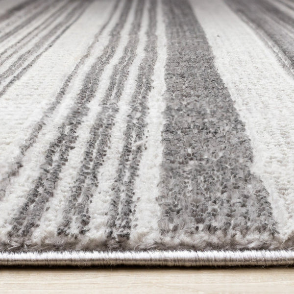 HomeRoots 5' Gray and White Striped Area Rug - Modern, Soft and Stain-Resistant for Living Rooms and More 8' X 11' 661411