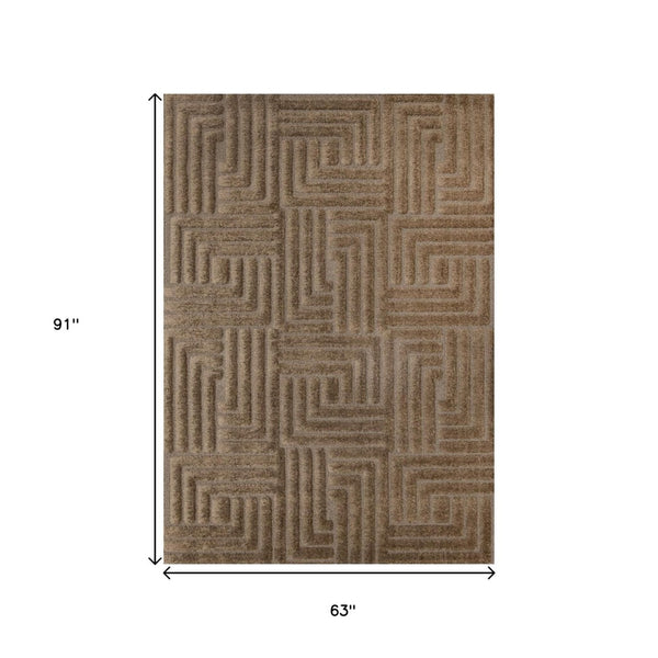 HomeRoots 5' Modern Dark Brown Geometric Area Rug - Plush, Durable, Stain-Resistant Design for Cozy Spaces 5' X 8' 661412