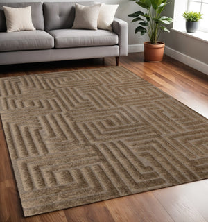 HomeRoots 5' Modern Dark Brown Geometric Area Rug - Plush, Durable, Stain-Resistant Design for Cozy Spaces 5' X 8' 661412