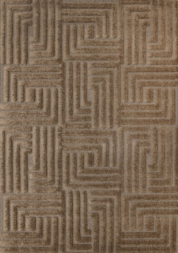 HomeRoots 5' Modern Dark Brown Geometric Area Rug - Plush, Durable, Stain-Resistant Design for Cozy Spaces 5' X 8' 661412
