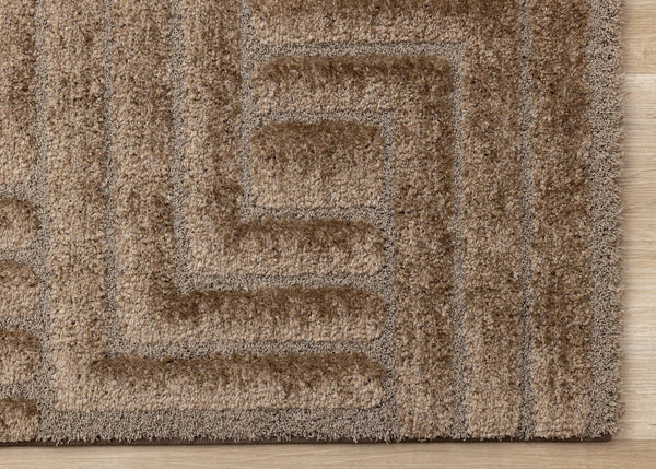 HomeRoots 5' Modern Dark Brown Geometric Area Rug - Plush, Durable, Stain-Resistant Design for Cozy Spaces 5' X 8' 661412